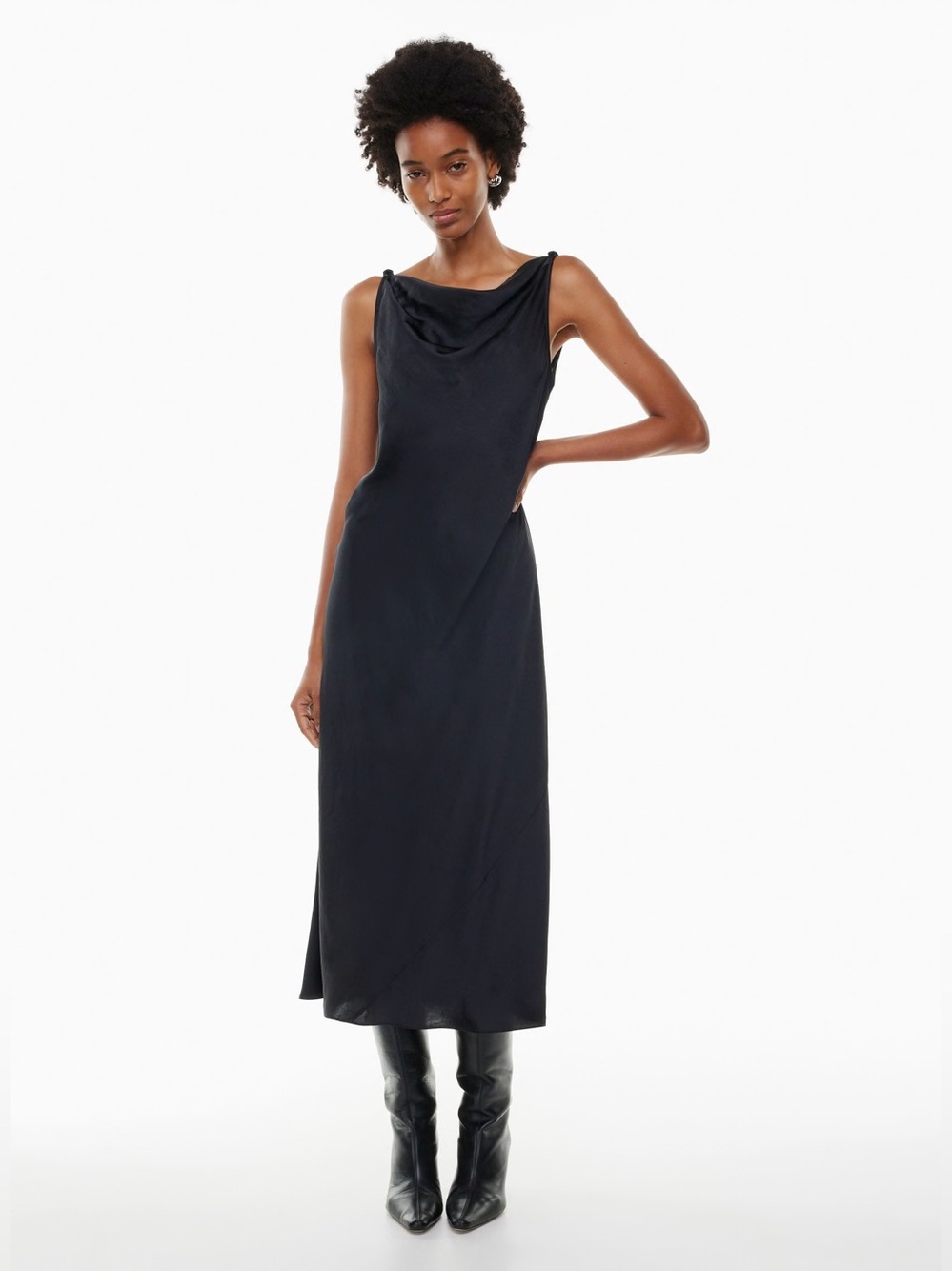 Aritzia goddess satin  Black Cowl Neck Dress size s